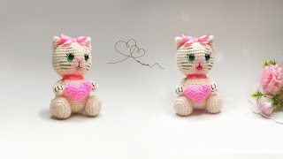 Кошка с сердцем крючком. Видео мастер-класс, схема и описание по вязанию игрушки амигуруми
