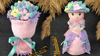 Кукла-букетик Амелия крючком. Видео мастер-класс, схема и описание по вязанию игрушки амигуруми