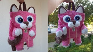 Плюшевый рюкзак - кошка крючком. Видео мастер-класс, схема и описание по вязанию игрушки амигуруми