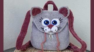 Рюкзак - кошка с ушками крючком. Видео мастер-класс, схема и описание по вязанию игрушки амигуруми